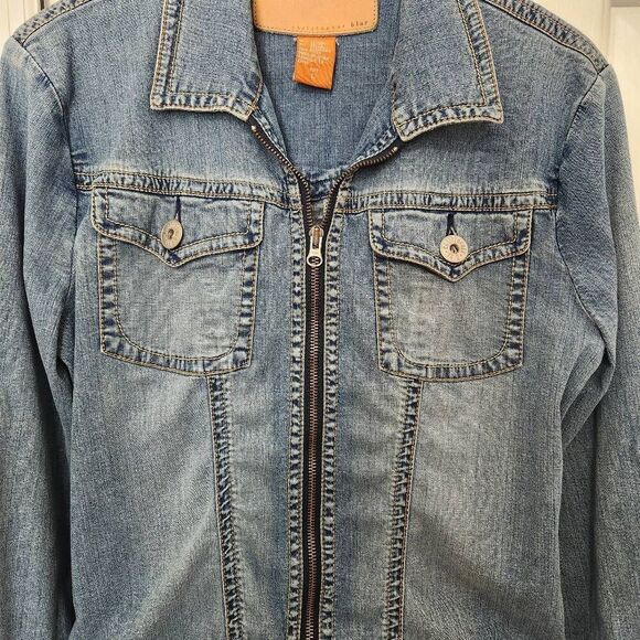 Christopher Blue jean jacket zip front pockets denim large - Picture 3 of 7